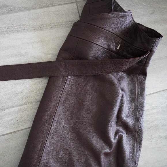 & Other Stories Brown Nappa Leather Wrap Mini Skirt with Belt - Picture 4 of 9